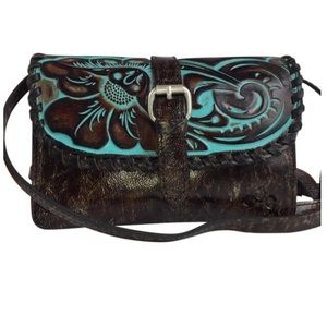 Patricia Nash Italian Leather turquoise crossbody